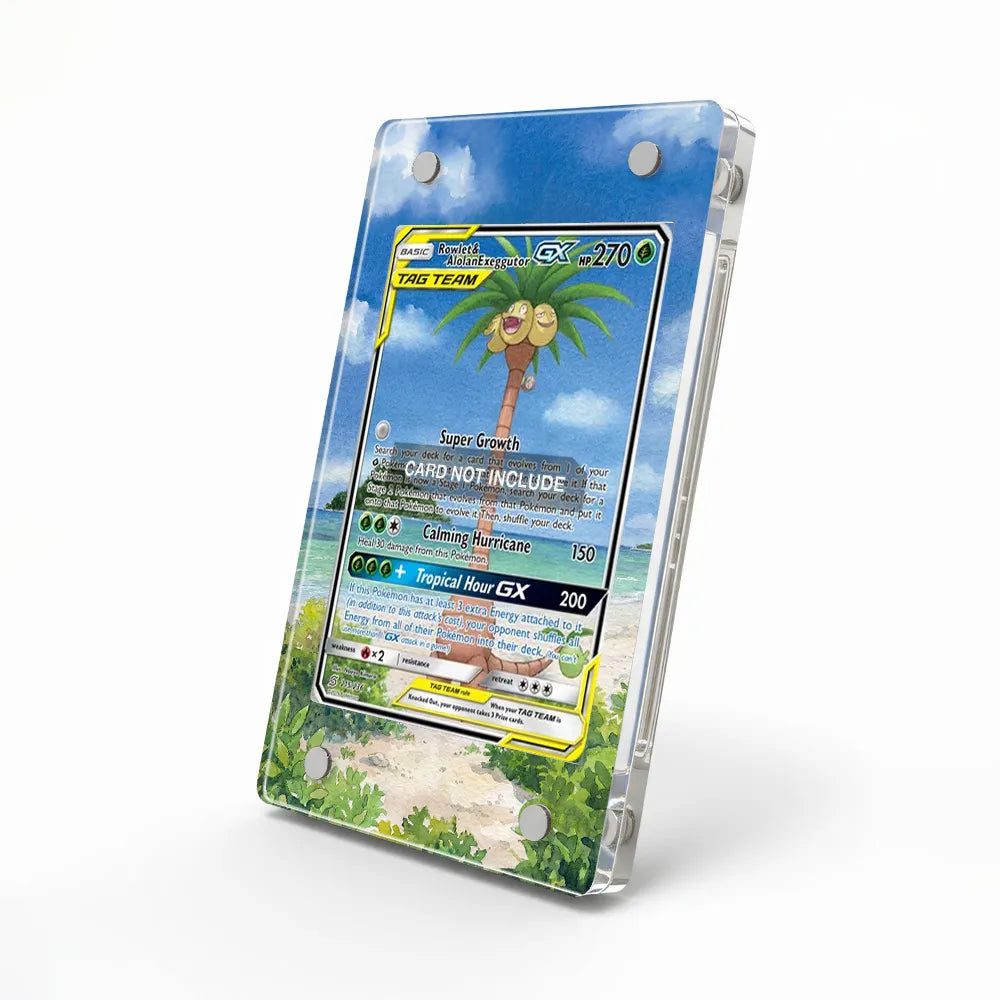 Rowlet & Alolan Exeggutor-GX 215-236 Ultra Rare Unified Minds Extended Art Display Cases - Magnetic Case - Side View