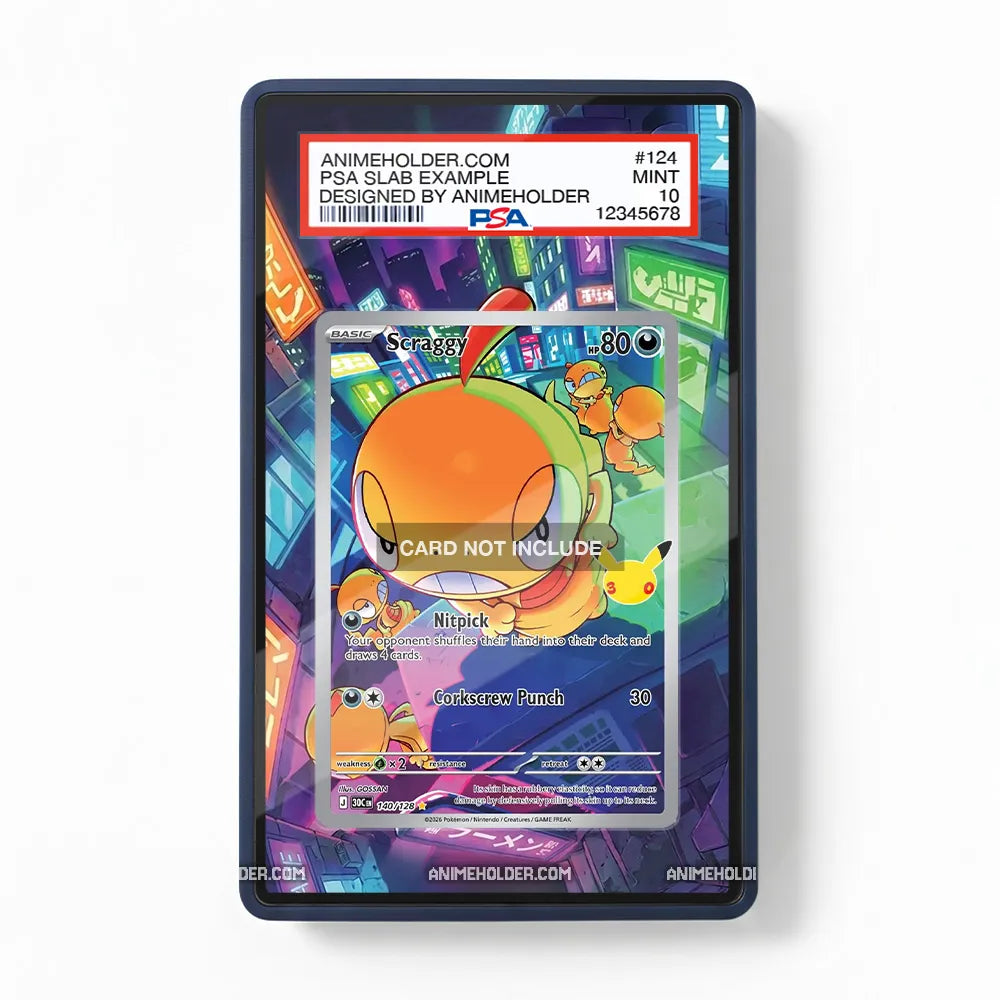 Scraggy 140-128 30th Anniversary Pokemon Cards Custom Art Display Cases - PSA Slab Case - Front View