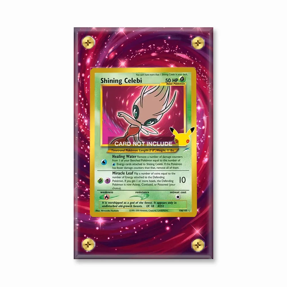 Shining Celebi 106-105 Neo Destiny 30th Anniversary Pokemon Cards Extended Art Display Cases - Screws Case - Front View