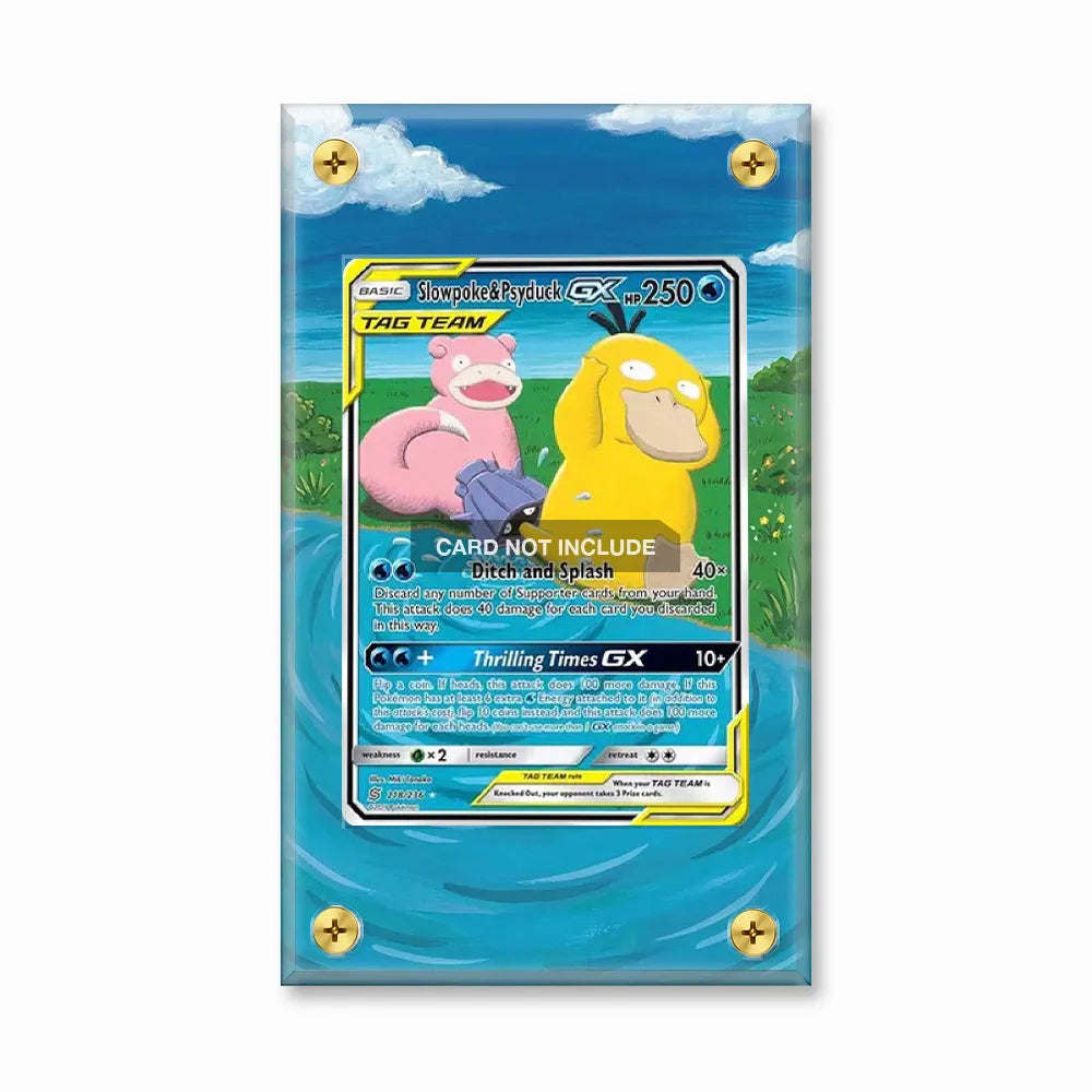 Slowpoke&Psyduck GX SWSH066 Tag Team Pokemon Cards Custom Art Display Cases - Screws Case - Front View