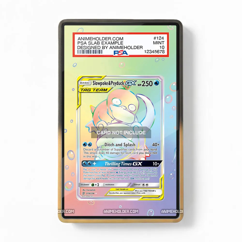 Slowpoke & Psyduck GX 239-236 Rainbow Rare Unified Minds Pokemon Cards Extended Art Display Cases - PSA Slab Case - Front View