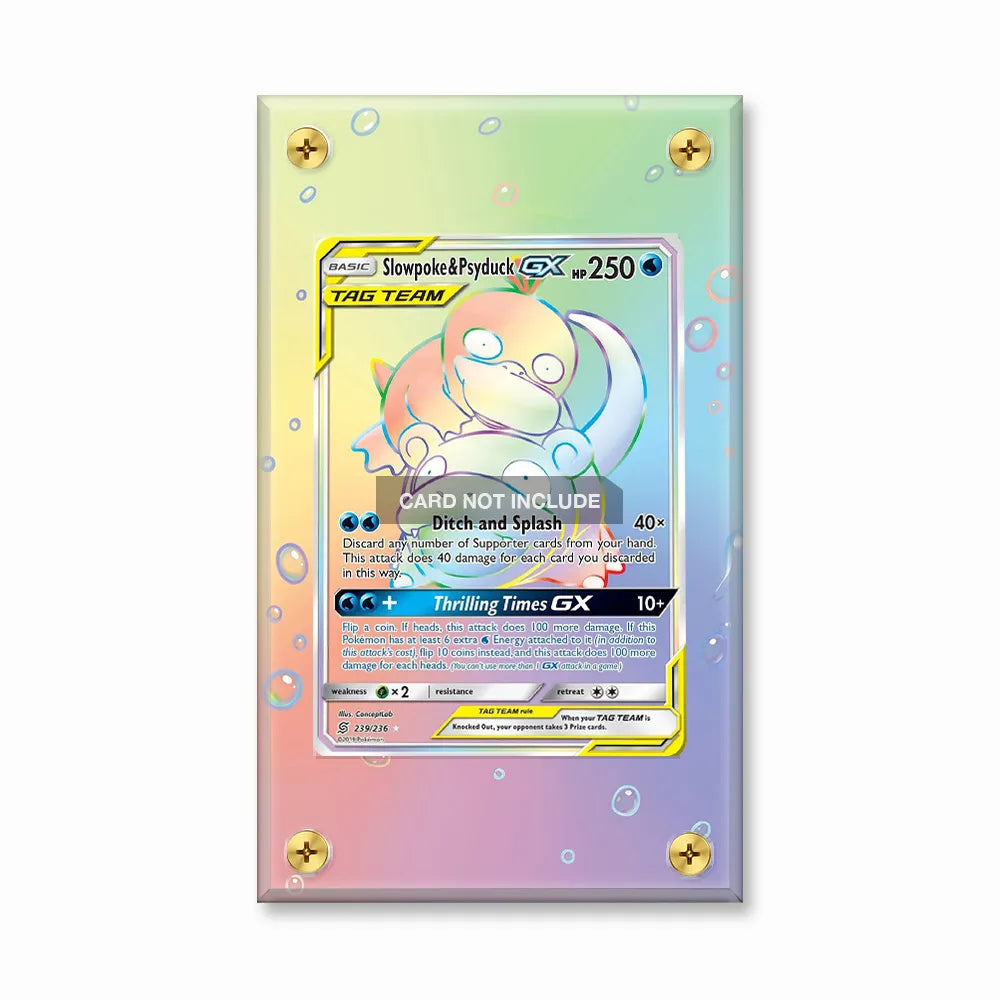 Slowpoke & Psyduck GX 239-236 Rainbow Rare Unified Minds Pokemon Cards Extended Art Display Cases - Screws Case - Front View
