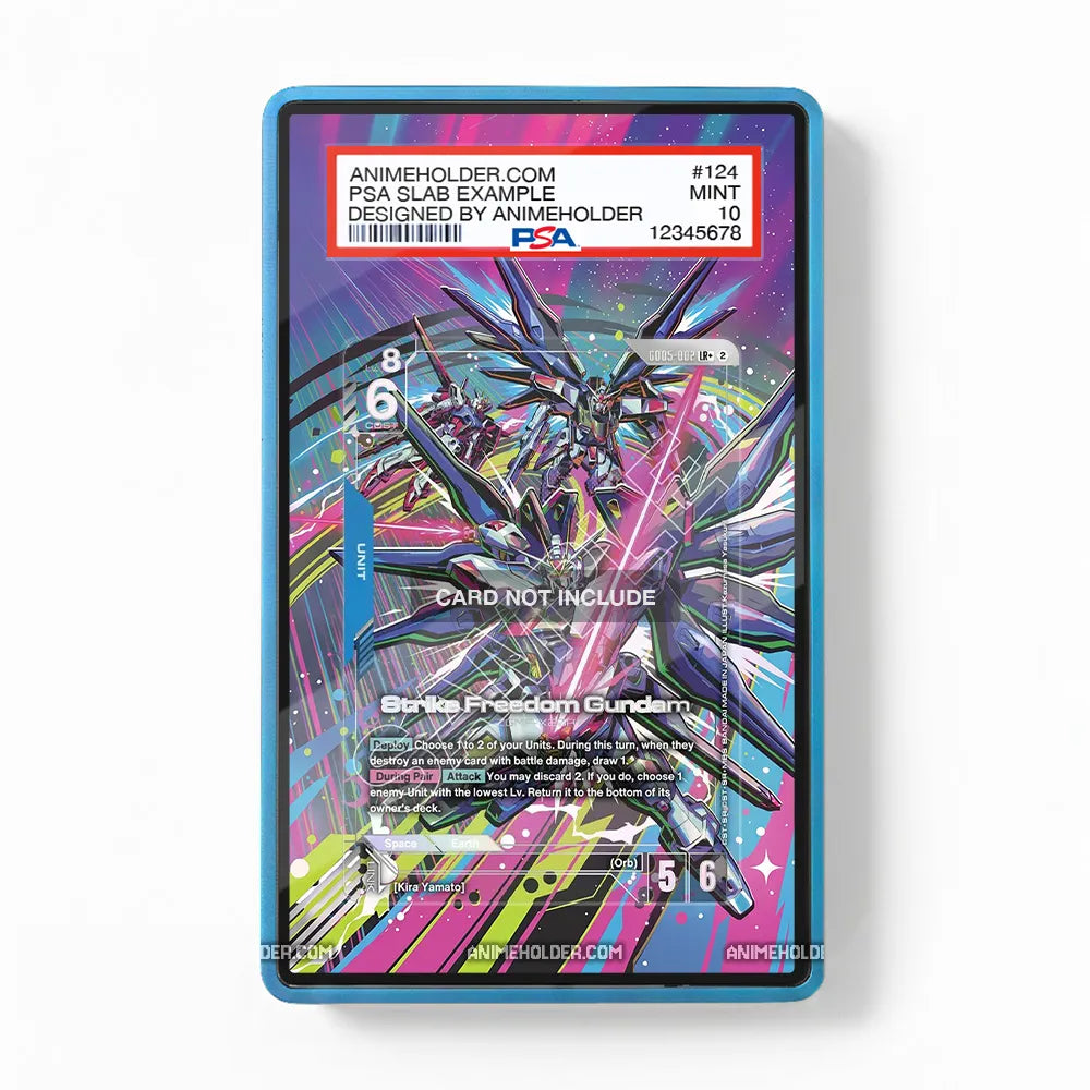 Strike Freedom Gundam G005-002 LR Pokemon Cards Custom Art Display Cases - PSA Slab Case - Front View