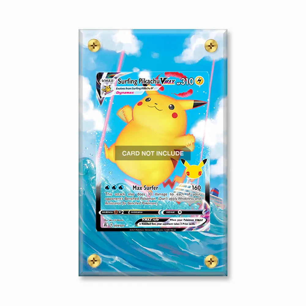 Surfing Pikachu VMAX 25th Anniversary Celebrations Extended Art Display Cases - Screws Case - Front View