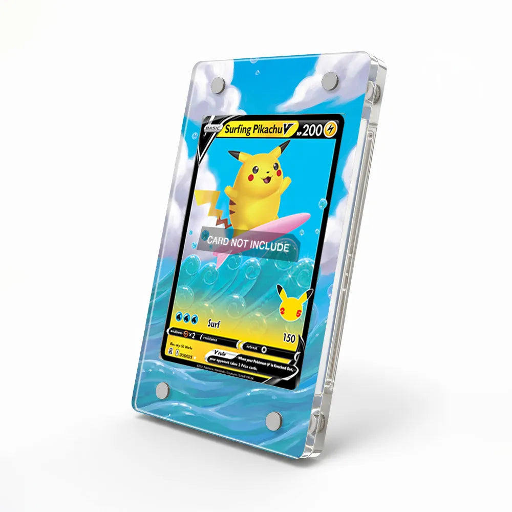 Surfing Pikachu V 008-025 25th Anniversary Celebrations Extended Art Display Cases - Magnetic Case - Side View