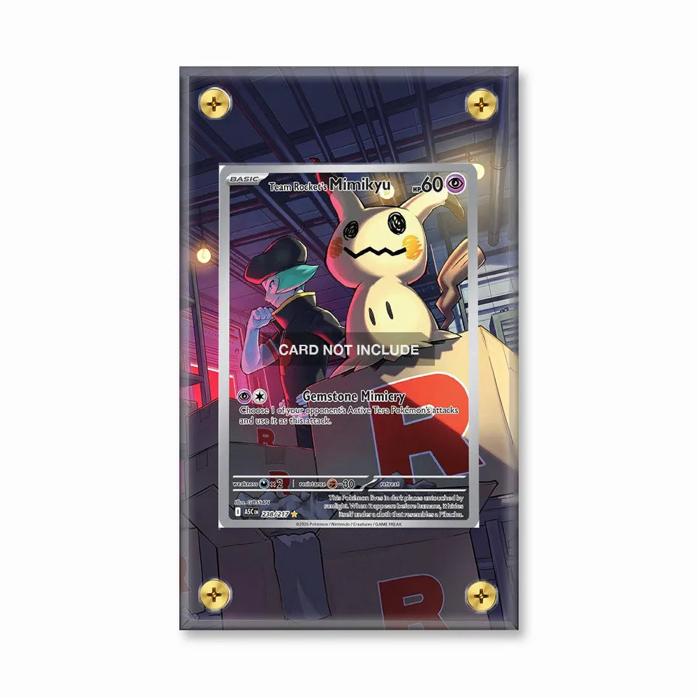 Team Rocket's Mimikyu 238-217 Illustration Rare ASC Extended Art Display Cases - Screws Case - Front View