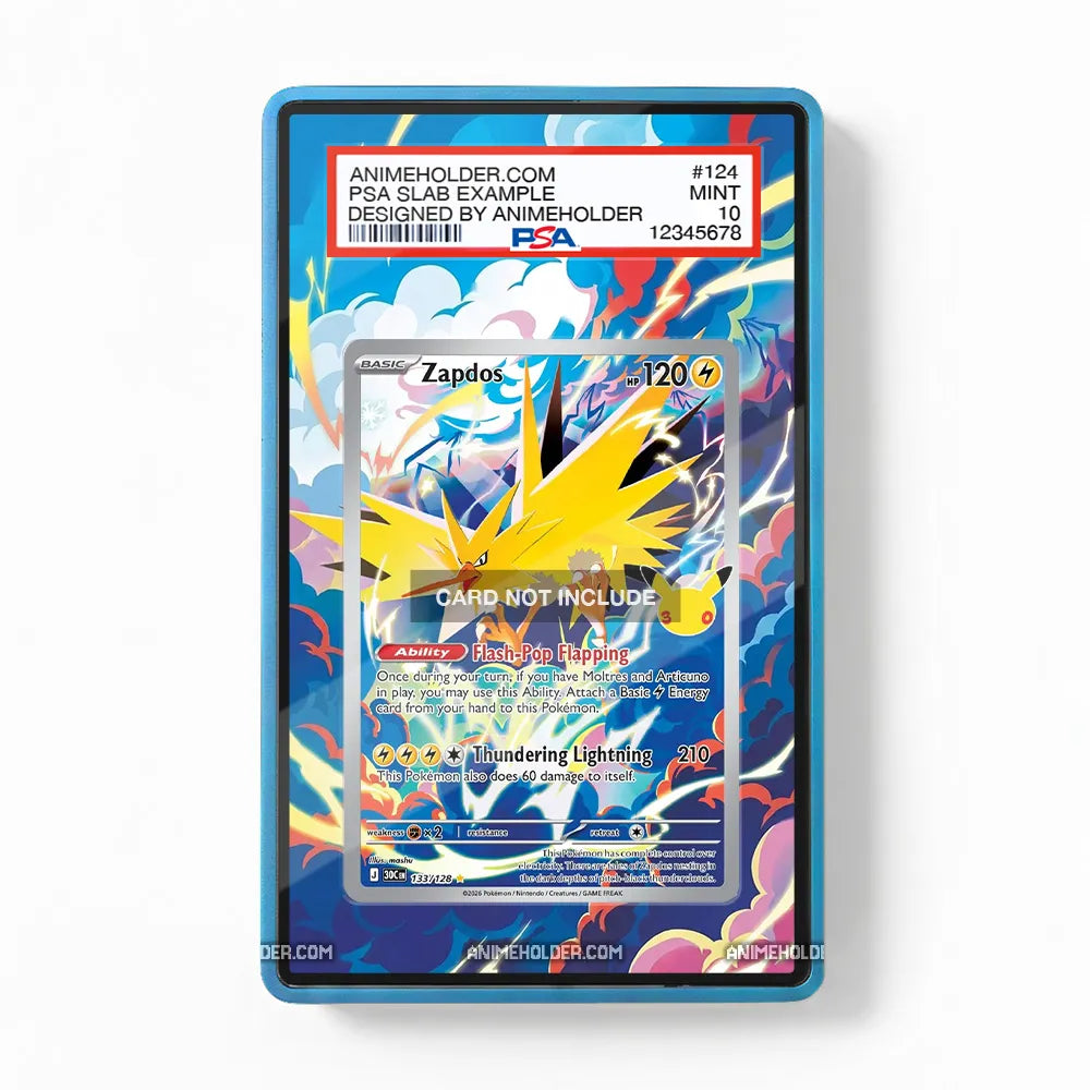 Zapdos 133-128 30th Anniversary Pokemon Cards Custom Art Display Cases - PSA Slab Case - Front View